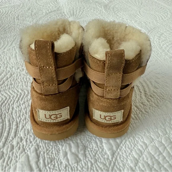 UGG Kids Mini Bailey Flex Boots Chestnut Suede Size 10 Shearling Warm - Picture 4 of 8